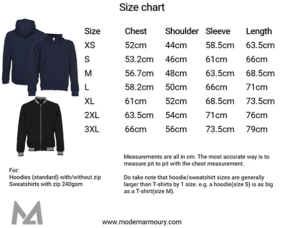 Standard Hoodie and Sweatshirt Size Chart