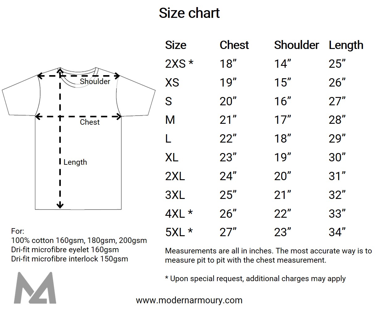T-Shirt Size Chart